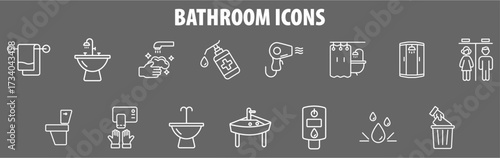 Set of Bathroom icon in glyph style - White and Grey. 13.eps