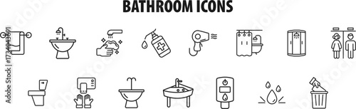 Set of Bathroom icon in glyph style - Black and White. 12.eps