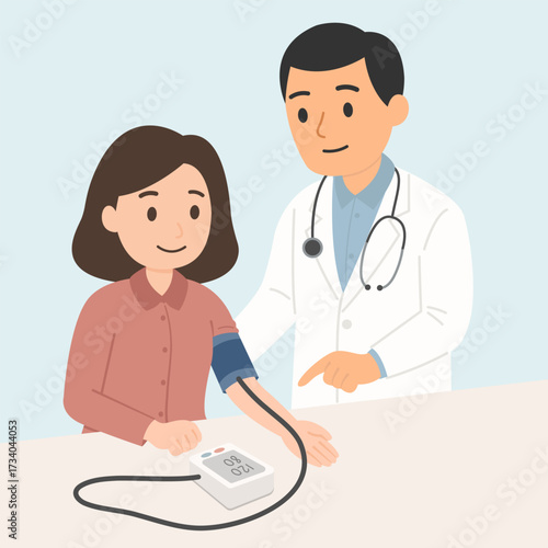 Doctor checking blood pressure. Patient consultation and health monitoring vector