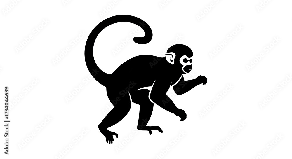 Obraz premium Black monkey silhouette isolated on white