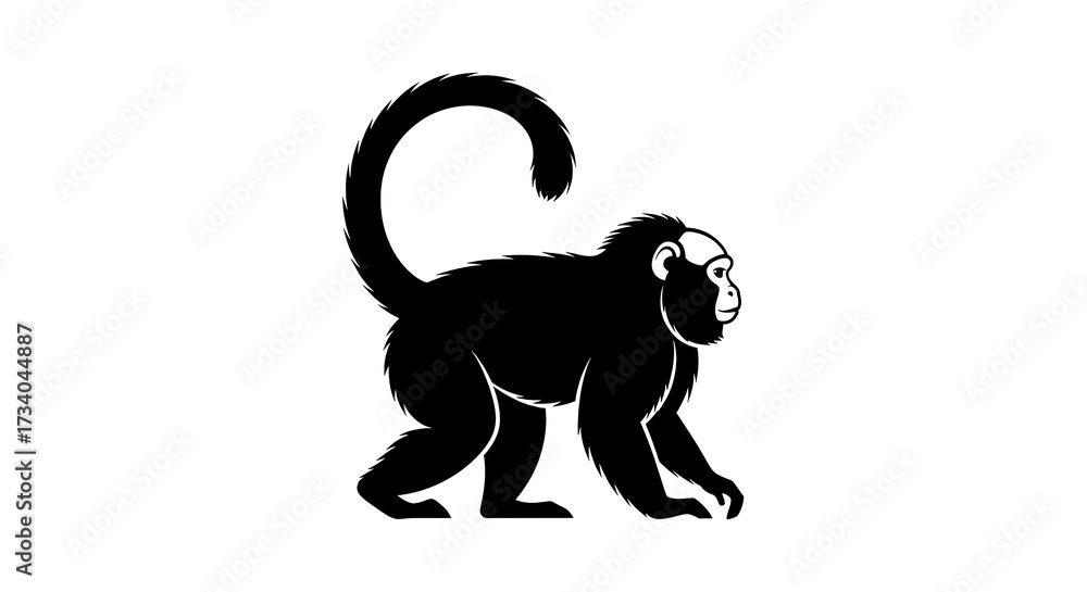 Fototapeta premium Black monkey silhouette on white background