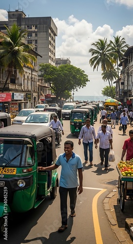 Busy Street Scene in Sri Lanka.