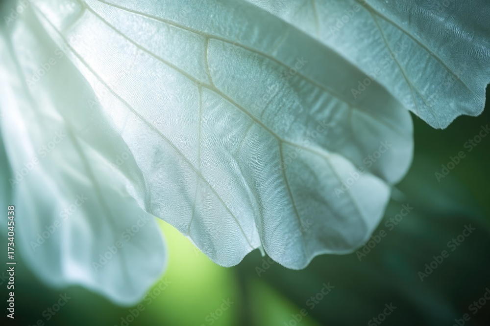 Obraz premium A mesmerizing close-up of a translucent leaf showcasing delicate veins and ethereal light, creating a serene and natural abstract composition.