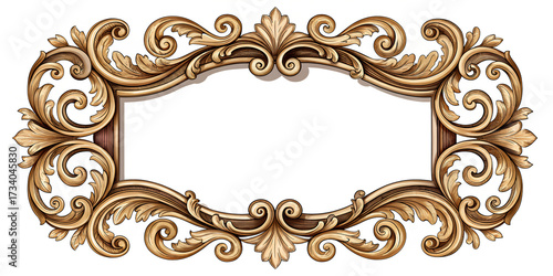 Ornate vintage frame with intricate golden floral designs on a transparent background. Ideal for decoration or text placement.