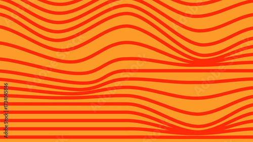 Abstract orange and red wavy lines create dynamic pattern, evoking sense of movement and energy. design features bold, flowing curves against vibrant background, offering modern and artistic
