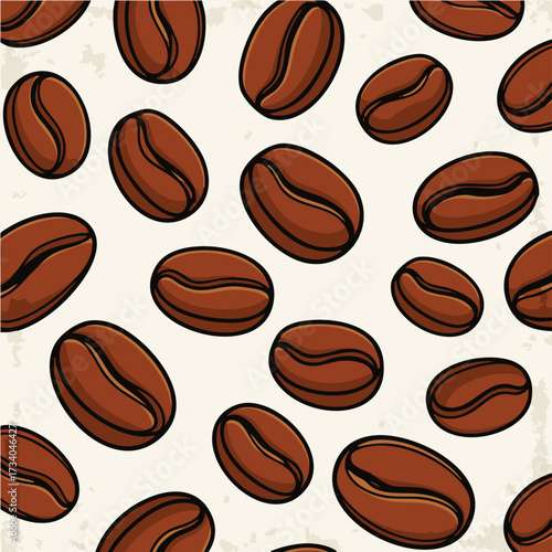 Vector Illustration of Scattered Roasted Coffee Beans.