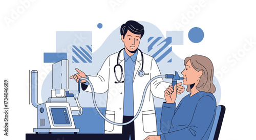 Medical Professional Administering a Respiratory Test to a Patient in a Clinical Setting