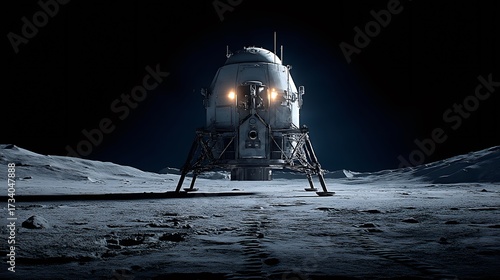 Stunning concept space station on the moon showcasing a lunar lander vehicle on the surface
