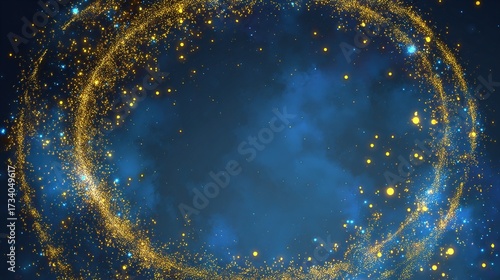 Wallpaper Mural A glowing gold ring with glittering sparkles encircles a dark blue cloudy background Torontodigital.ca