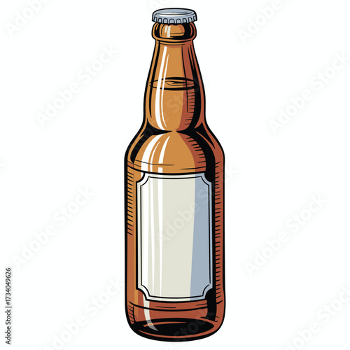 Illustration of a Brown Glass Beer Bottle on Black Background