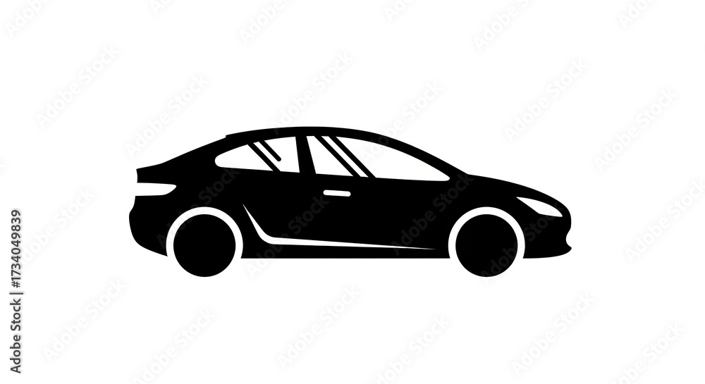 Fototapeta premium Black sedan car silhouette on white background