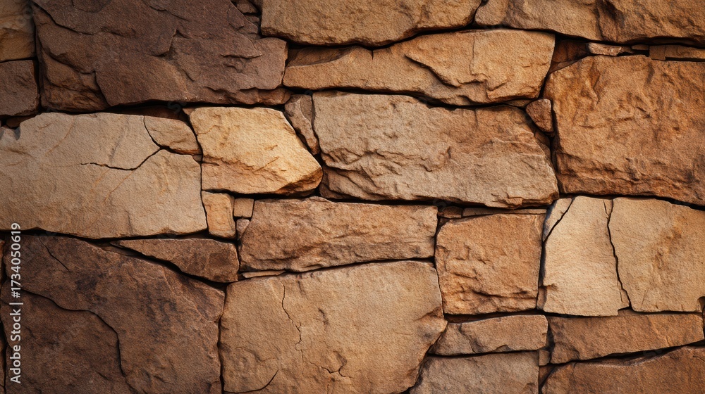 Obraz premium Close-up of a textured stone wall featuring various shades of brown and tan in a natural arrangement