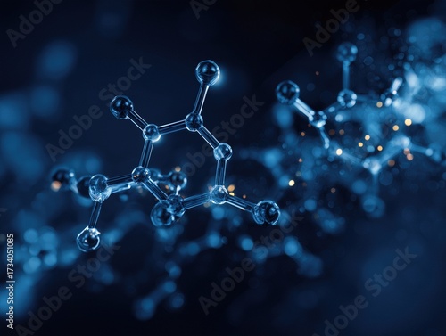 A blue image of a molecule with a lot of small spheres