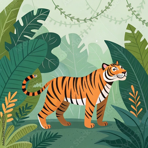 tiger on a green background