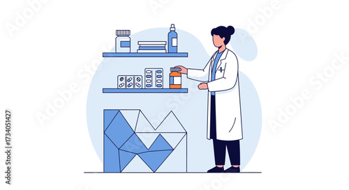 Pharmacist arranging medication in pharmacy showcases healthcare expertise and service