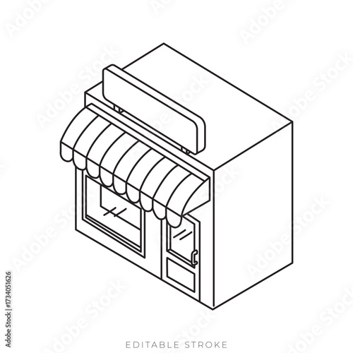 Mini Storefront Isometric Vector Outline Small Shop Marketplace Icon