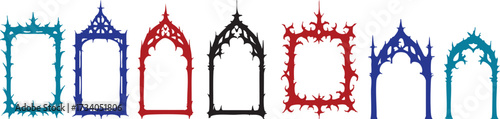 Gothic Frames Vector Set Ornate Decorative Vintage Borders in Teal Blue Red and Black
