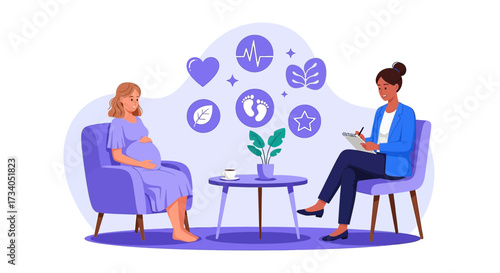 Pregnant woman in therapy session getting support and guidance for mental wellbeing during pregnancy