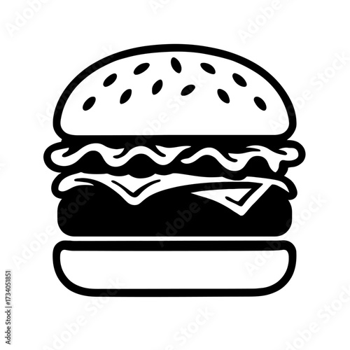 Classic Hamburger or Cheeseburger Icon Vector - Minimalist Symbol for Fast Food, Restaurant Menu, and Quick Meal