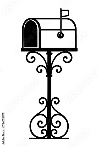 Ornate Mailbox on Wrought Iron Stand Vector Icon - Vintage and Elegant Postal Communication Symbol Graphic