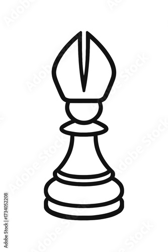 Classic Chess Bishop Piece Outline Icon Vector - Strategy Game and Religious Symbol