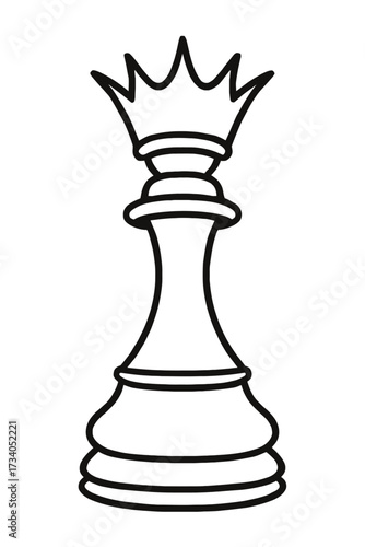 Classic Chess Queen Piece Outline Icon Vector - Powerful Strategy Game and Royalty Symbol