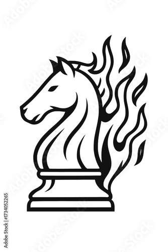 Flaming Chess Knight Piece Outline Icon Vector - Powerful Symbol for Strategy, Speed, and Mascot Design