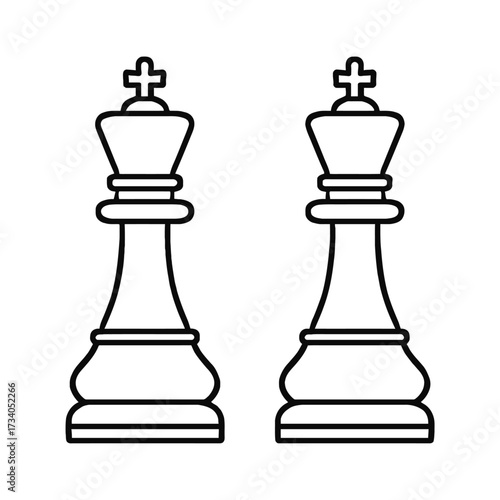 Two Chess King Pieces Outline Icon Vector - Strategy Game and Competition Symbol