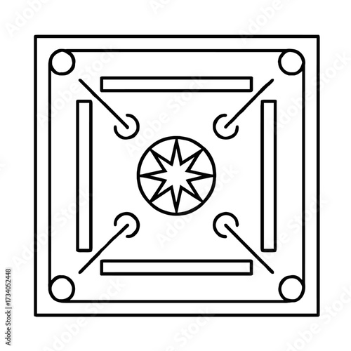 Simple Outline Carrom Board Icon Vector - Classic Strategy Tabletop Game Symbol