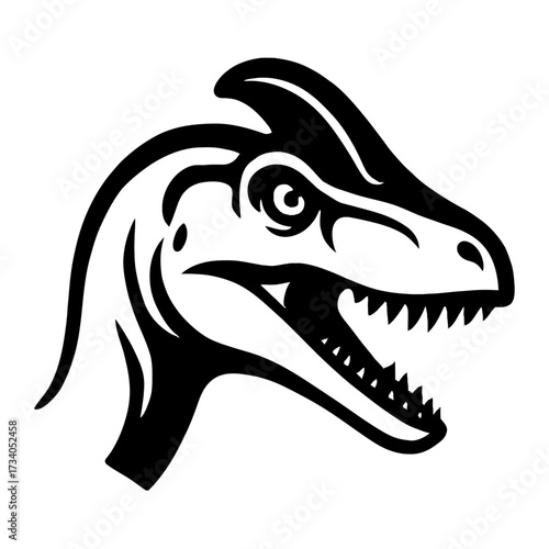 Parasaurolophus Dinosaur Head Vector Icon - Black and White Hadrosaur Mascot Design with Crest