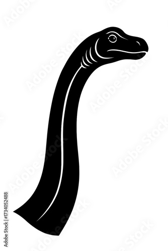 Sauropod Dinosaur Long Neck and Head Vector Icon - Brontosaurus or Brachiosaurus Silhouette