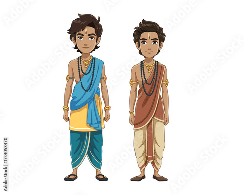 Two Indian Men in Traditional Attire Illustration