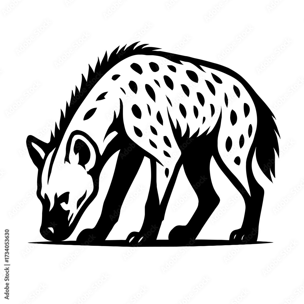 Naklejka premium Simple Outline Spotted Hyena Icon Vector - Wild African Animal Graphic Symbol for Wildlife and Nature Design