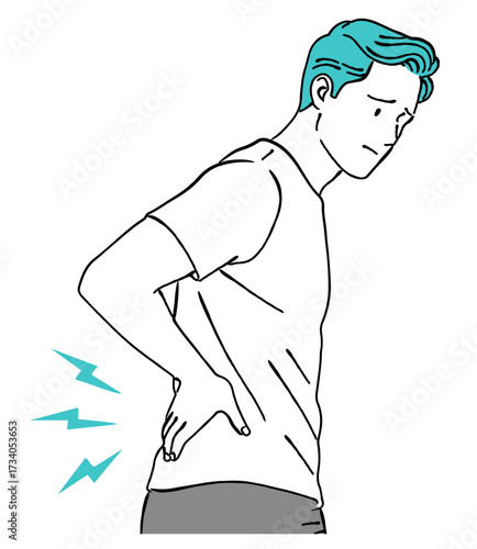 腰痛で苦しむ男性のイラスト,線画,健康,体の不調