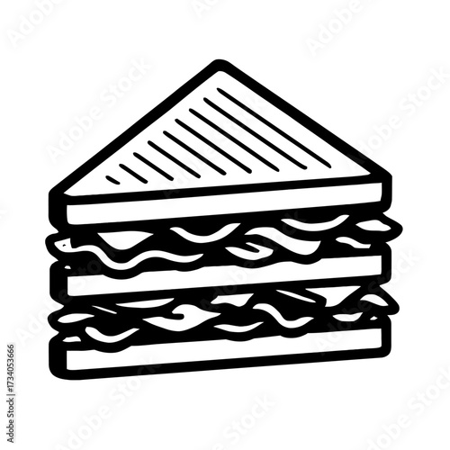 Simple Outline Toasted Club Sandwich Cut in Triangle Icon - Graphic Symbol for Cafe and Deli Menu Design