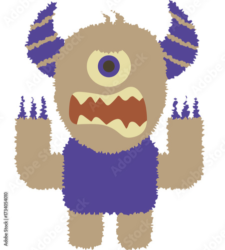 Furry one-eyed monster with horns and claws