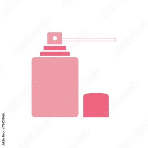 Flat design illustration of a pink spray bottle with its cap removed, showcasing a simple and clean aesthetic.