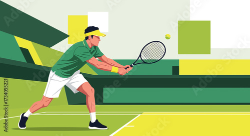 Professional tennis player in action striking the ball during competitive match outdoors