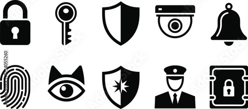 Security Icons Collection Including Padlock Key Shield Camera Bell Fingerprint vector illustration
