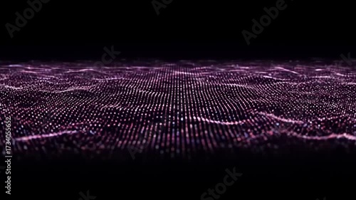Abstract digital landscape with glowing pink dots creating a wave-like pattern against a black background