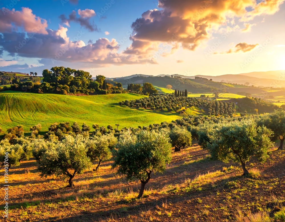 Naklejka premium Scenic Tuscan countryside at sunset