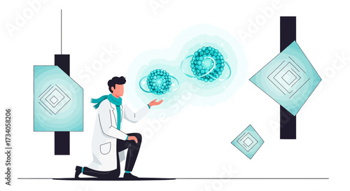 Scientist Examining Atom Structure in Futuristic Lab with Innovative Technology