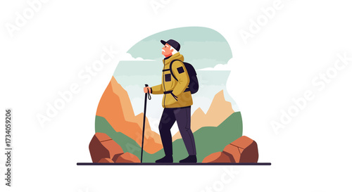 Senior Hiker Exploring Majestic Mountains: A Journey of Nature and Adventure