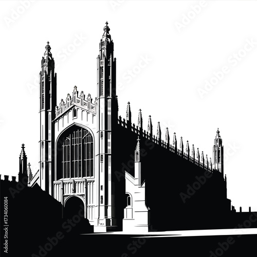Gothic Style Cathedral Architecture Silhouette Vector Historical Building Design