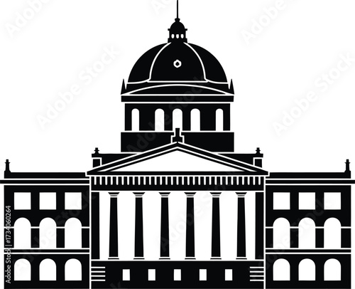 State Capitol Building Vector Silhouette Illustration Black and White Architectural Icon