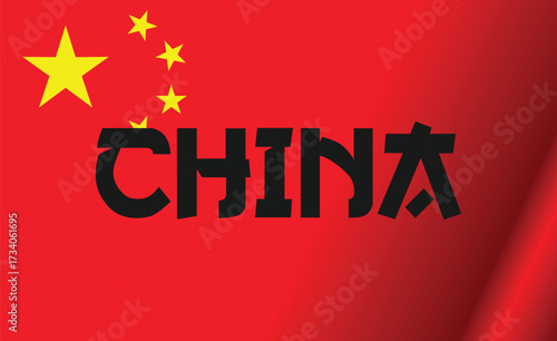 China Lettering with Flag Background Design Template Inspiration, Vector Illustration