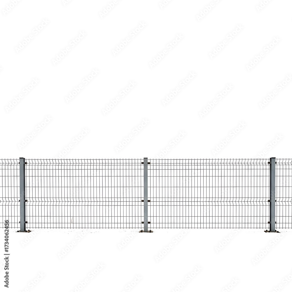 Obraz premium Modern wire mesh fence with metal posts provides secure boundary for property