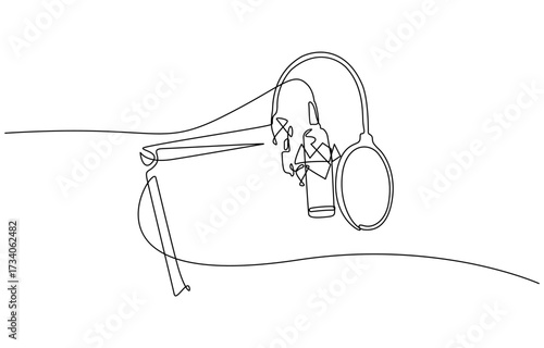 Continuous one line drawing of Studio microphone vector illustration. Editable stroke