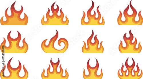 Collection of cartoon flame images on white field