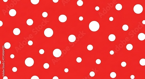 Vibrant red background with white polka dots.